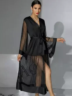 Bridal Lingerie Pajamas Sleepwear Robes White Pleated Indoor Negligees Nightgown