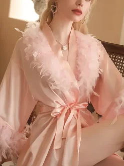 Bridal Lingerie Pajamas Sleepwear Robes White Lace Up Indoor Lingerie Negligees Nightgown