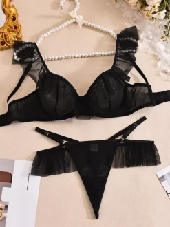 Bridal Lingerie 2-Piece Ruffled Lace White Bra Panty Sets