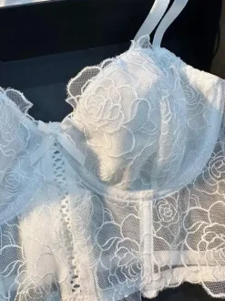 Bridal Lingerie Ruffled Lace White Bra Panty 2-Piece Sets