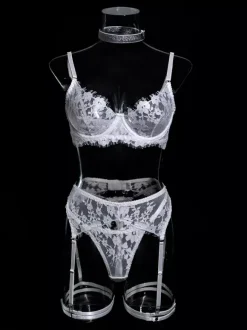 Bridal Lingerie Ruffled Lace White 4-Piece Bra Panty Sets