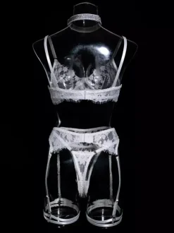 Bridal Lingerie Ruffled Lace White 4-Piece Bra Panty Sets