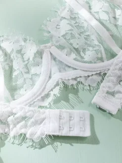 Bridal Lingerie Ruffled Lace White 4-Piece Bra Panty Sets