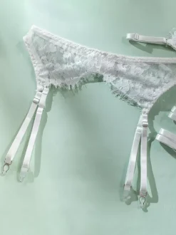 Bridal Lingerie Ruffled Lace White 4-Piece Bra Panty Sets