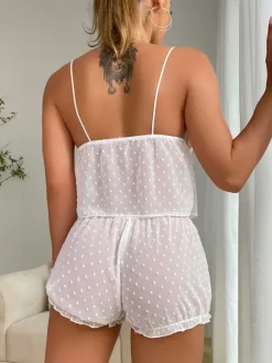 Bridal Lingerie Sleepwear Pajama Sets White Sheer Daily Casual Lingerie