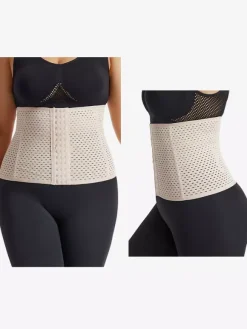 Bridal Lingerie Waist Cincher Postpartum Workout Tummy Control Belt With Hollow-Out Back Support Corset Shapewear Brown Front Button