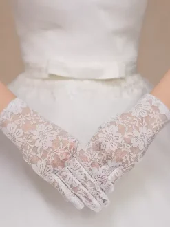 Bridal Lingerie Wedding Short Gloves Women Light Pink Lace Party