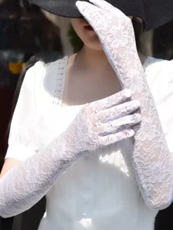 Bridal Lingerie Woman Long Floral Wedding White Lace Party Bridal Gloves