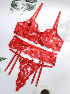 Bridal Lingerie Women Babydoll Red Sheer Lace Sexy Lingerie