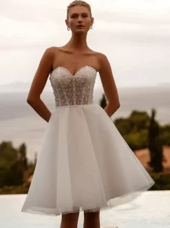 Bridal Mini Dress Short Wedding Dress Strapless Long Sleeves Short Short Bridal Gowns