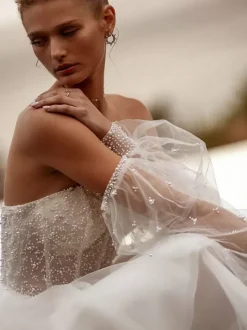 Bridal Mini Dress Short Wedding Dress Strapless Long Sleeves Short Short Bridal Gowns