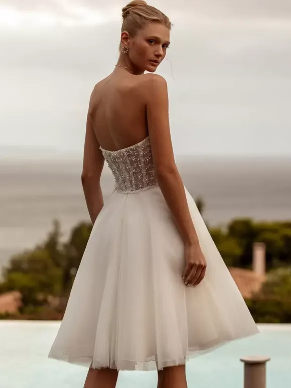 Bridal Mini Dress Short Wedding Dress Strapless Long Sleeves Short Short Bridal Gowns