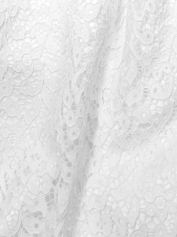 Bridal Mini Dress Short Wedding Dress Lace Cut Out Jewel Neck Tea-Length Wedding Dress Functional Buttons Short Sleeves Ivory