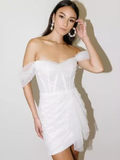 Bridal Mini Dress Short Wedding Dress Strapless Short Sleeves Sheath Short Bridal Dresses