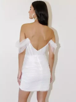 Bridal Mini Dress Short Wedding Dress Strapless Short Sleeves Sheath Short Bridal Dresses
