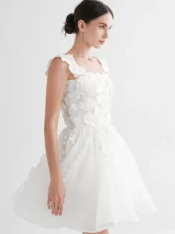 Bridal Mini Dress Short Wedding Dresses Short Off-The-Shoulder Sleeveless Short Natural Waist Lace Short Bridal Dress