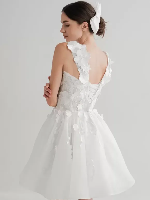 Bridal Mini Dress Short Wedding Dresses Short Off-The-Shoulder Sleeveless Short Natural Waist Lace Short Bridal Dress
