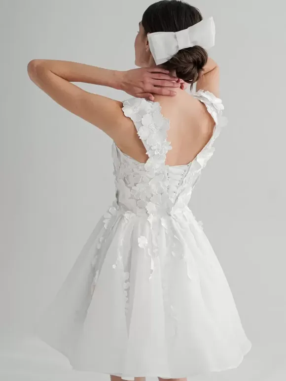 Bridal Mini Dress Short Wedding Dresses Short Off-The-Shoulder Sleeveless Short Natural Waist Lace Short Bridal Dress