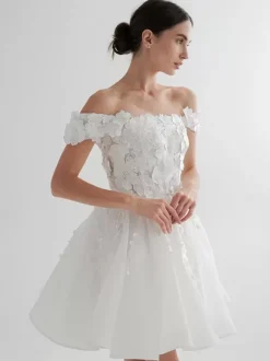 Bridal Mini Dress Short Wedding Dresses Short Off-The-Shoulder Sleeveless Short Natural Waist Lace Short Bridal Dress