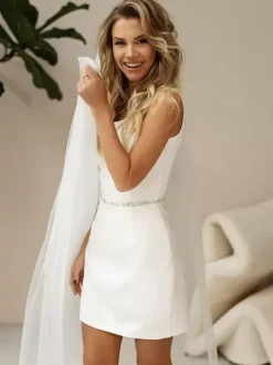 Bridal Mini Dress Short Wedding Dress Square Neck Sleeveless Short Short Short Bridal Dress