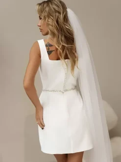 Bridal Mini Dress Short Wedding Dress Square Neck Sleeveless Short Short Short Bridal Dress