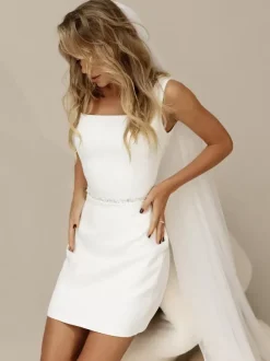 Bridal Mini Dress Short Wedding Dress Square Neck Sleeveless Short Short Short Bridal Dress