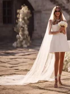 Bridal Mini Dress Short Wedding Dress Short Square Neck Sleeveless Short Natural Waist Satin Fabric Bridal Dresses
