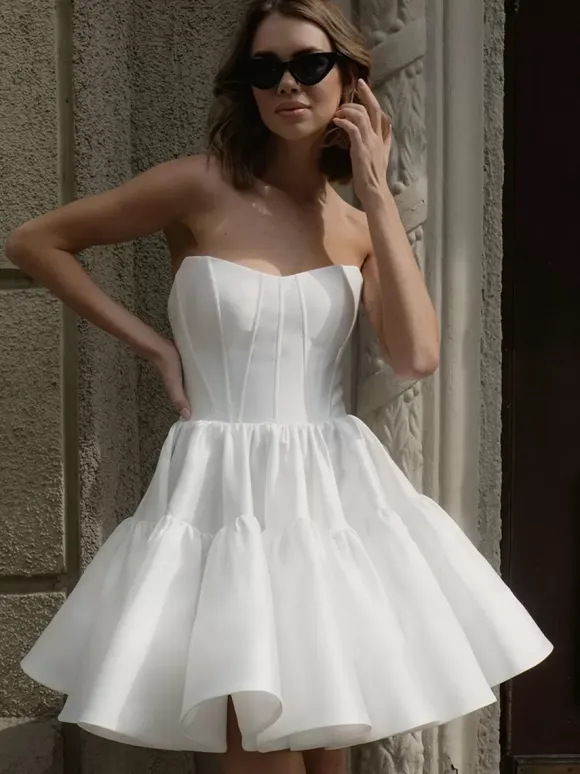 Bridal Mini Dress Short Wedding Dresses Short Sweetheart Neck Sleeveless Short Natural Waist Satin Fabric Short Bridal Dress