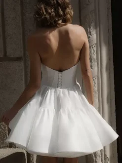 Bridal Mini Dress Short Wedding Dresses Short Sweetheart Neck Sleeveless Short Natural Waist Satin Fabric Short Bridal Dress