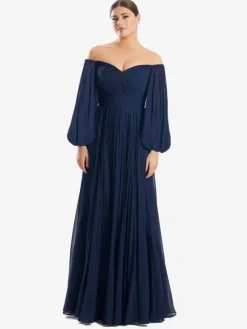 Bridal Mother Dress Bateau Neck Long Sleeves A-Line Pleated Floor-Length Guest Dresses For Wedding