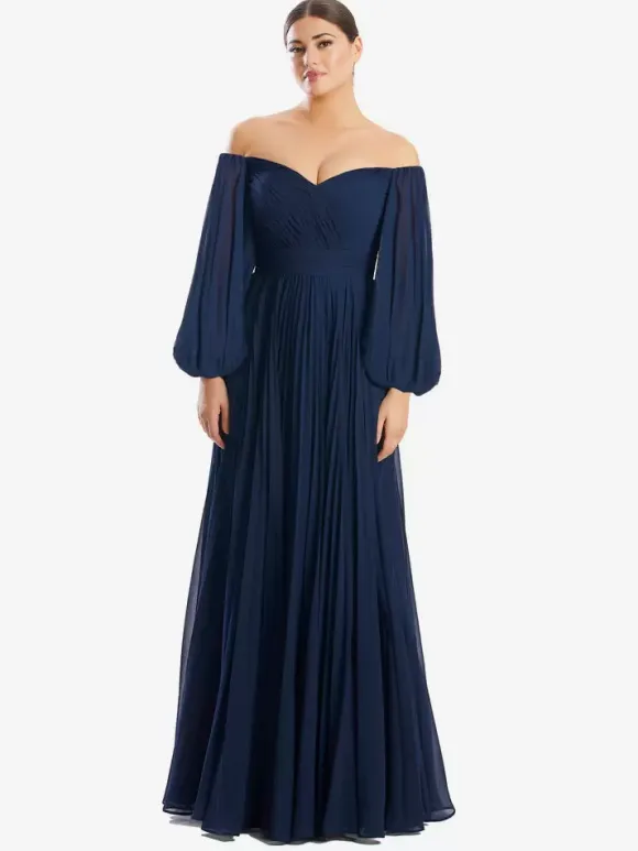 Bridal Mother Dress Bateau Neck Long Sleeves A-Line Pleated Floor-Length Guest Dresses For Wedding