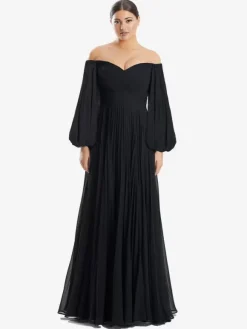 Bridal Mother Dress Bateau Neck Long Sleeves A-Line Pleated Floor-Length Guest Dresses For Wedding