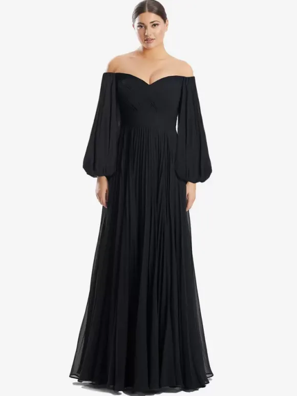 Bridal Mother Dress Bateau Neck Long Sleeves A-Line Pleated Floor-Length Guest Dresses For Wedding