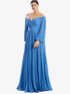 Bridal Mother Dress Bateau Neck Long Sleeves A-Line Pleated Floor-Length Guest Dresses For Wedding