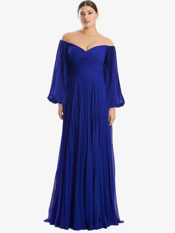 Bridal Mother Dress Bateau Neck Long Sleeves A-Line Pleated Floor-Length Guest Dresses For Wedding