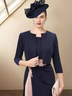Bridal Mother Dress Bateau Neck Half Sleeves Sheath Knee-Length Wedding Guest Dresses Free Customization