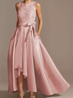 Bridal Mother Dress Jewel Neck Sleeveless A-Line Lace Tea-Length Wedding Guest Dresses Free Customization