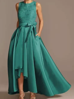 Bridal Mother Dress Jewel Neck Sleeveless A-Line Lace Tea-Length Wedding Guest Dresses Free Customization