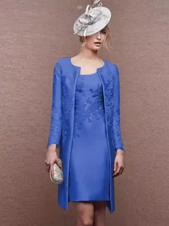 Bridal Mother Dress Jewel Neck Long Sleeves A-Line Lace Short Wedding Guest Dresses