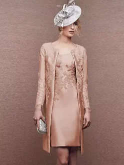 Bridal Mother Dress Jewel Neck Long Sleeves A-Line Lace Short Wedding Guest Dresses