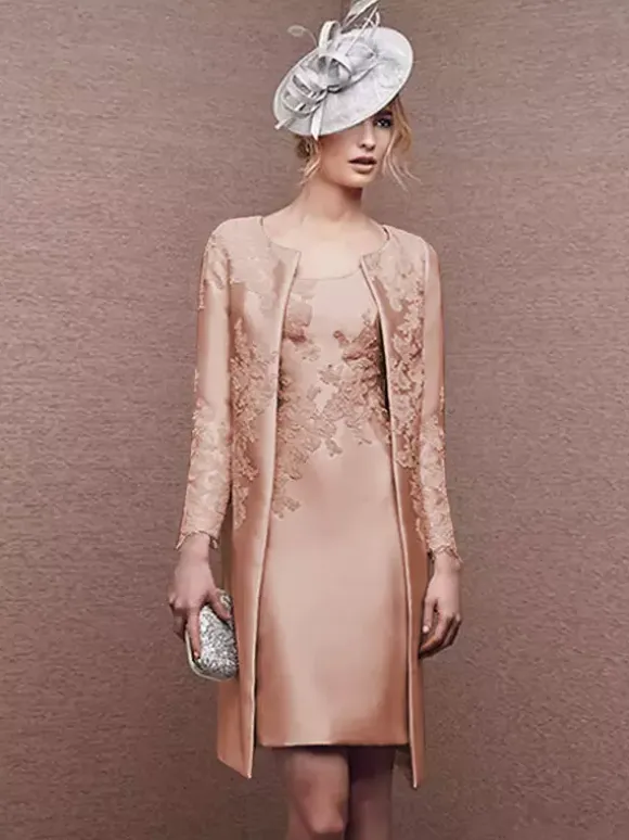 Bridal Mother Dress Jewel Neck Long Sleeves A-Line Lace Short Wedding Guest Dresses
