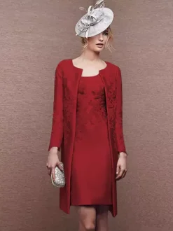 Bridal Mother Dress Jewel Neck Long Sleeves A-Line Lace Short Wedding Guest Dresses