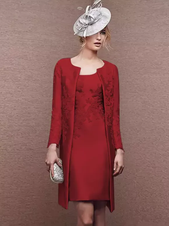 Bridal Mother Dress Jewel Neck Long Sleeves A-Line Lace Short Wedding Guest Dresses