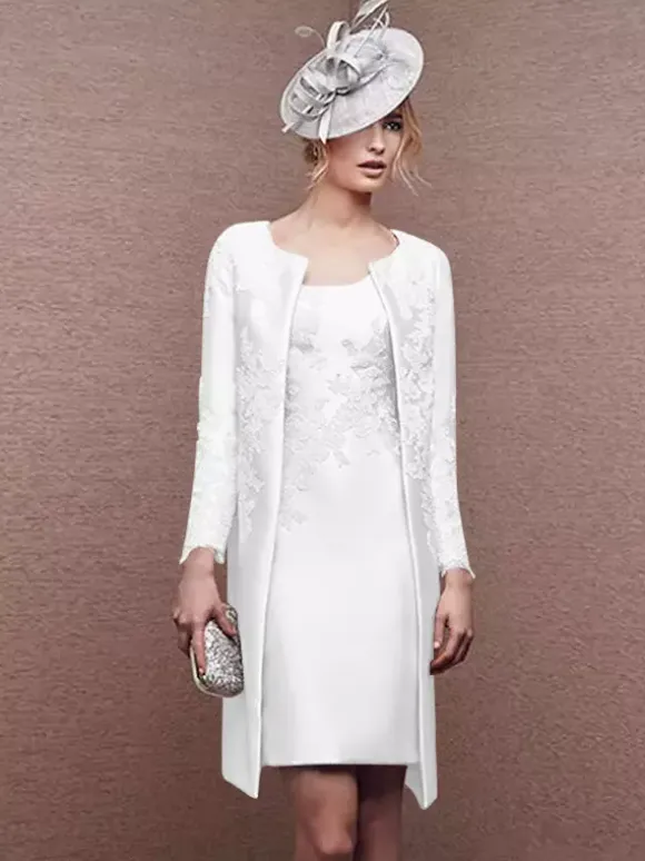 Bridal Mother Dress Jewel Neck Long Sleeves A-Line Lace Short Wedding Guest Dresses
