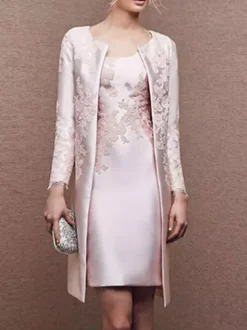 Bridal Mother Dress Jewel Neck Long Sleeves A-Line Lace Short Wedding Guest Dresses
