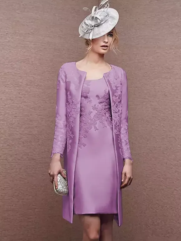 Bridal Mother Dress Jewel Neck Long Sleeves A-Line Lace Short Wedding Guest Dresses