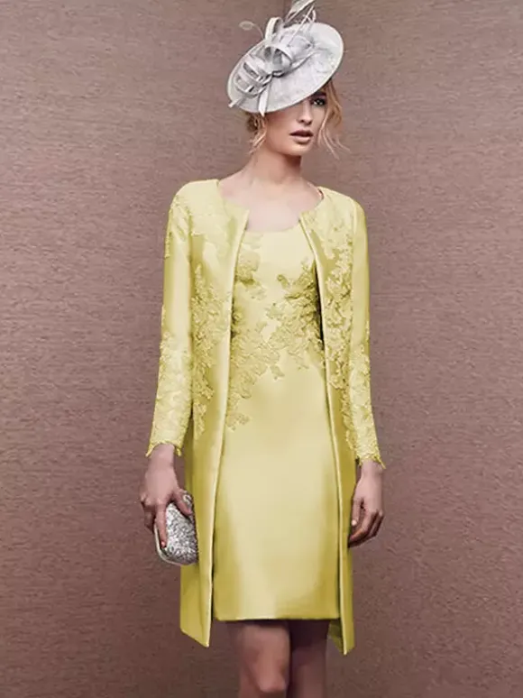 Bridal Mother Dress Jewel Neck Long Sleeves A-Line Lace Short Wedding Guest Dresses