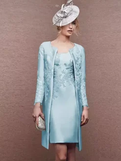Bridal Mother Dress Jewel Neck Long Sleeves A-Line Lace Short Wedding Guest Dresses