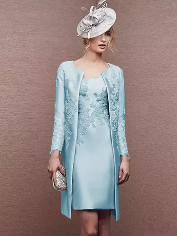 Bridal Mother Dress Jewel Neck Long Sleeves A-Line Lace Short Wedding Guest Dresses