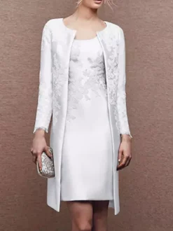 Bridal Mother Dress Jewel Neck Long Sleeves A-Line Lace Short Wedding Guest Dresses